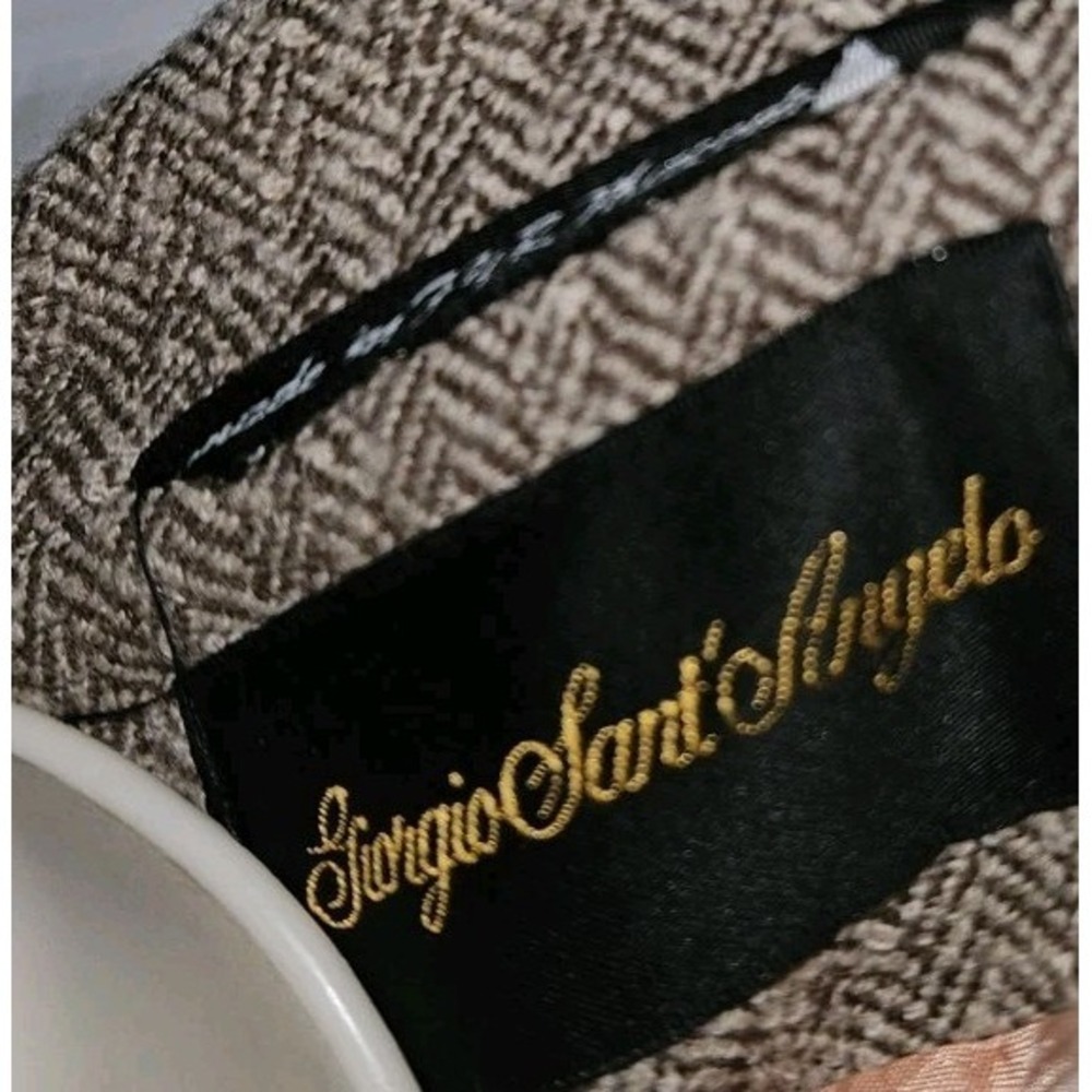 Giorgio Sant'Angelo‎ Womens 10 Wool Blazer Jacket Brown Herringbone Office Siren - Picture 6 of 6